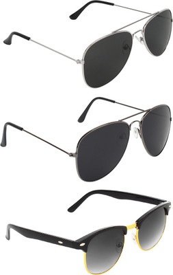 

Abner Aviator, Aviator, Clubmaster Sunglasses(Black, Black, Black