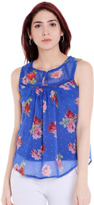 Style Quotient By Noi Casual Sleeveless Floral Print Women Blue Top
