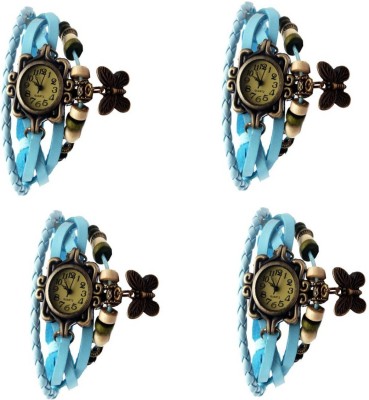 COSMIC SET OF 4 Round Dial Sky blue Strap Butterfly PENDENT PARTY WEAR LADIES BRACELET Watch  - For Women   Watches  (COSMIC)