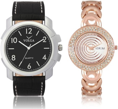 Volga VL35LR202 New Exclusive Collection Leather-Metal Diamond Studed Strap-Belt Mens Watches Best Offer Combo Watch  - For Boys   Watches  (Volga)