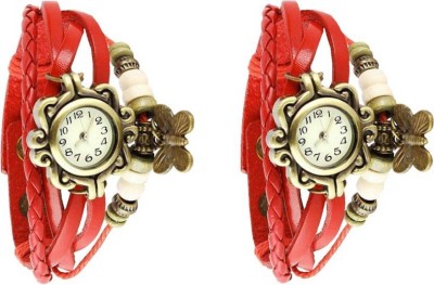 DECLASSE SET OF 2 Round Dial RED Strap Butterfly PARTY WEAR LADIES BRACELET Watch  - For Women   Watches  (Declasse)