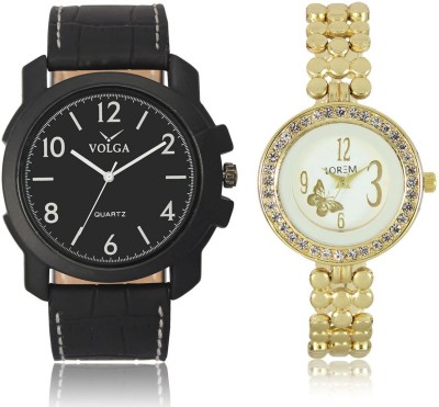 Volga VL14LR203 New Exclusive Collection Leather-Metal Diamond Studed Strap-Belt Mens Watches Best Offer Combo Watch  - For Boys   Watches  (Volga)