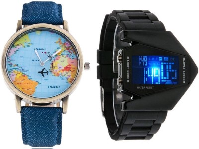 DECLASSE WORLD MAP MEN WATCH AND LED Aircraft Model wrist watch with 7 light Watch  - For Boys   Watches  (Declasse)