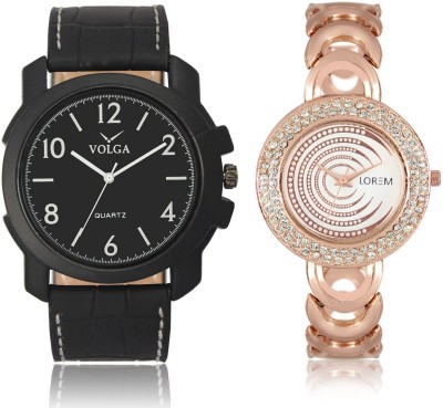 Volga VL14LR202 New Exclusive Collection Leather-Metal Diamond Studed Strap-Belt Mens Watches Best Offer Combo Watch  - For Boys   Watches  (Volga)