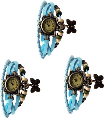 DECLASSE SET OF 3 Round Dial Skyblue Strap Butterfly PENDENT PARTY WEAR LADIES BRACELET Watch  - For Women   Watches  (Declasse)