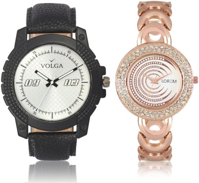 Volga VL38LR202 New Exclusive Collection Leather-Metal Diamond Studed Strap-Belt Mens Watches Best Offer Combo Watch  - For Boys   Watches  (Volga)