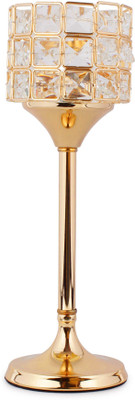 

Jewel Fuel Pillar Candle Stand Showpiece (13 Inch ) Crystal Tealight Holder(Gold, Pack of 1)