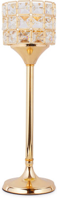 

Jewel Fuel Pillar Candle Stand Showpiece (15 Inch ) Crystal Tealight Holder(Gold, Pack of 1)