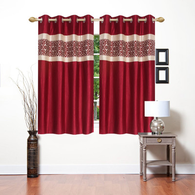 

Stella Creations 154 cm (5 ft) Polyester Window Curtain (Pack Of 2)(Printed, Maroon)