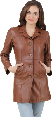 

RoseBella PU Leather Solid Coat, Tan