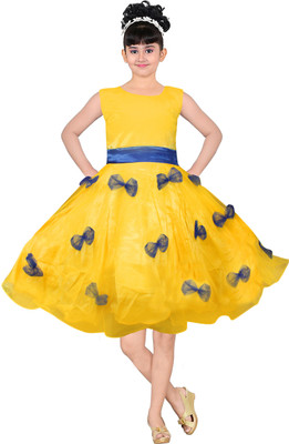 AD & AV Girls Midi/Knee Length Party Dress(Yellow, Sleeveless)