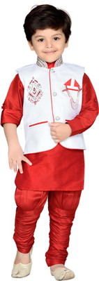 

AJ Dezines Boys Festive & Party Kurta, Waistcoat and Pyjama Set(Red Pack of 1, Maroon
