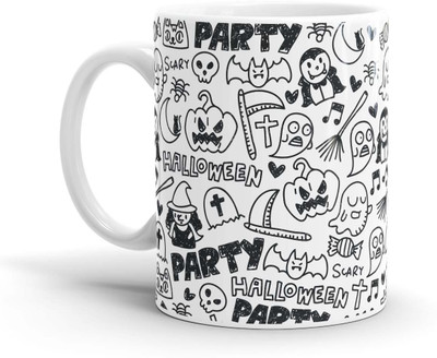 

Chaapkhana Doodle Halloween Designer White Ceramic Coffee Ceramic Mug(0.35 ml)