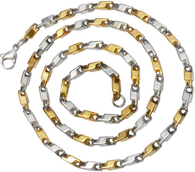 Men Style Dual Tone 2mm Wheat Pattern Italian Link Necklace 19 Inch Long Sterling Silver, Yellow Gold Plated Stainless Steel Chain available at flipkart for Rs.399