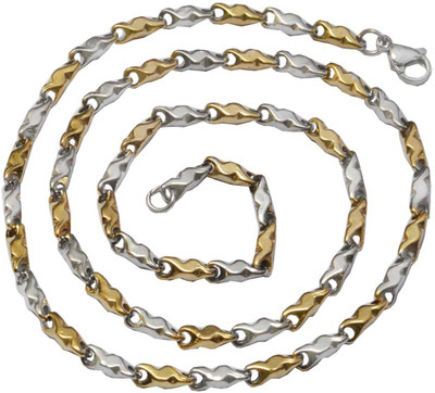 Men Style Dual Tone S Shpe Wheat Pattern Italian Link Necklace 19 Inch Long SCh008014 Sterling Silver, Yellow Gold Plated Stainless Steel Chain available at flipkart for Rs.399