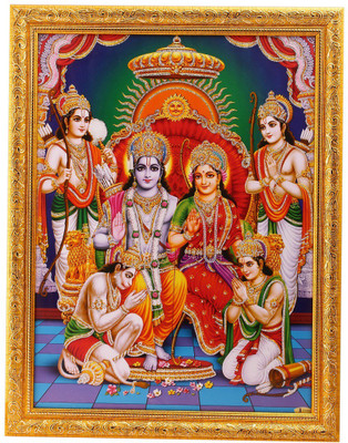

Bm Traders Bm Traders Silver Zari Work Photo Of Ram Darbar In Golden Frame Big Decorative Showpiece - 45 cm(Wooden, Multicolor)