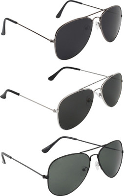 ABNER Aviator, Aviator, Aviator Sunglasses(For Men & Women, Black, Black, Black)