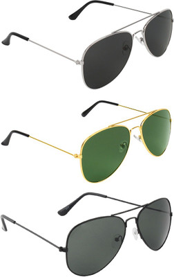 ABNER Aviator, Aviator, Aviator Sunglasses(For Men & Women, Black, Green, Black)