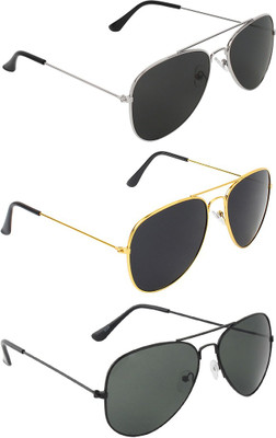 ABNER Aviator, Aviator, Aviator Sunglasses(For Men & Women, Black, Black, Black)