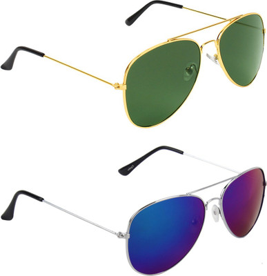 

Abner Aviator, Aviator Sunglasses(Green, Multicolor