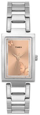 TIMEX TWEL11301 Rectangular single lug case IP rose gold and fashionable Watch  - For Girls   Watches  (Timex)