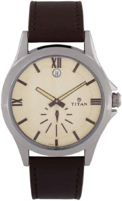 Titan Smartsteel Beige Dial Leather Strap Watch  - For Men   Watches  (Titan)