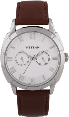 Titan Smartsteel White Dial Multifunction Leather Strap Watch  - For Men   Watches  (Titan)
