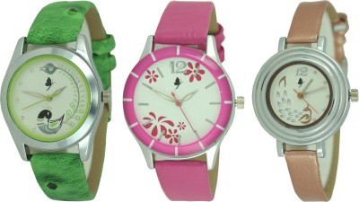 FASHION POOL COMBO TRIPLE OF FOXTER LADIES WATCH PEACOCK GREEN, BROWN & FLOWER PINK DIWALI COLLECTION OF LADIES WATCH LIMITED EDITION AT SPECIAL PRICE Watch  - For Girls   Watches  (FASHION POOL)