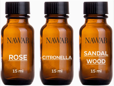 

NAWAB essential aroma Diffuser oil(Rose,Citronella,Sandalwood-15ml each) Aroma Oil(45 ml)