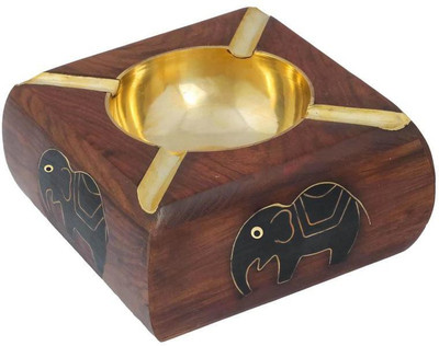 

Craft Art India Four Side Elephant Design Decorative Wooden Table Top for Cigarette / Cigar etc. Brown Wood Ashtray(Pack of 1)