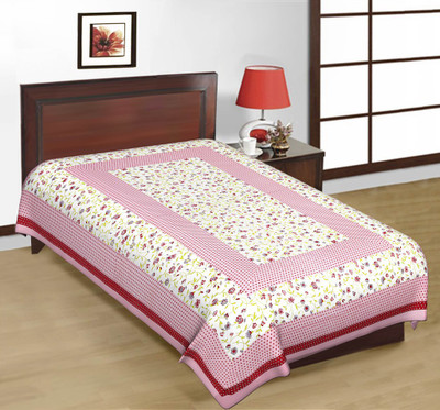 E ELMA Cotton Single Flat 240 TC Floral Bedsheet(Pack of 1, Pink)