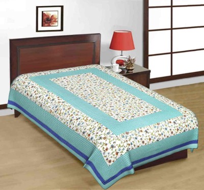 E ELMA 240 TC Cotton Single Floral Flat Bedsheet(Pack of 1, Blue)