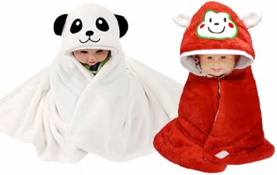 BRANDONN Animal Single Hooded Baby Blanket for  Mild Winter(Polyester, Multicolor)