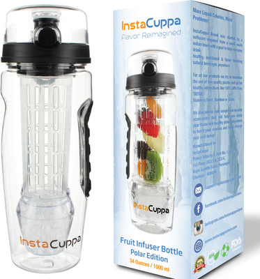 

instacuppa Fruit Infuser Water Bottle - 1000ml, Reusable Ice Gel Ball, Anti-Sweat & Thermo Sleeve +125 Weight Loss & Detox Water Recipes eBook 1000 ml Sipper(Pack of 7, Black)