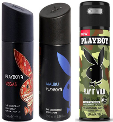 

Playboy MALIBU , WILD & VEGAS DEO Deodorant Spray - For Men(450 ml, Pack of 3)