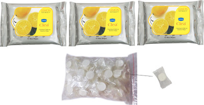 

Ginni Clea Makeup Remover & Cleansing Wipes-Lemon (Set of 3)(Pack of 10) with Magic/Compressed Tissues (50 pcs candy pack)(Pack of 4)