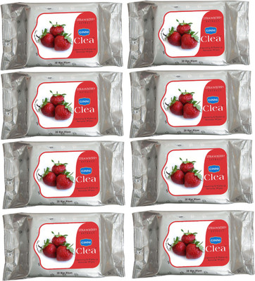 

Ginni CLEA Cleansing & Make-up Remover Wet Wipes (Strawberry) (Pack of 8) (30 Wipes Per Pack)(Pack of 240)