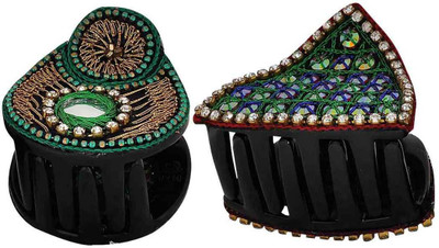 

Maayra Women's Beads and Thread Pack of 2 Hair Claw(Green)