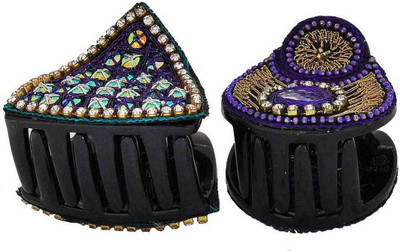 

Maayra Women's Beads and Thread Pack of 2 Hair Claw(Purple)