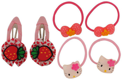 

Maayra Girls's Strawberry Kitty Bow Pack of 6 Rubber Band(Multicolor)