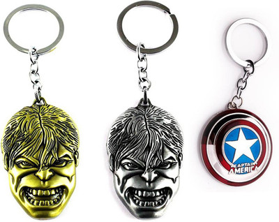 

NeoTask Superhero Avengers Captain America And Hulk Face Pack of 3 Key Chain