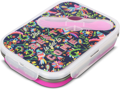 

Chumbak Birds In A Garden 2 Containers Lunch Box(600 ml), Purple