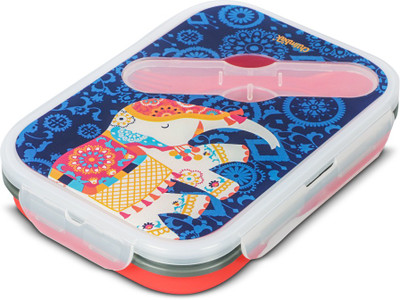 

Chumbak Regal Elephant 2 Containers Lunch Box(600 ml), Blue