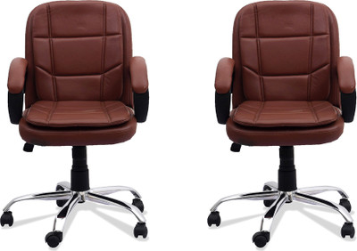 DZYN FURNITURES Leatherette Office Executive Chair(Brown, Set of 2)