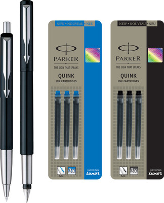 Parker Vector Calligaphy fountain pen set 3 Nib /& 2 Blue Black Cartridges