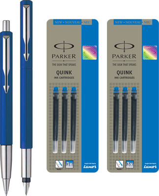 

Parker Vector Standard Sets Fountain Pen with Ball Pen - Blue with 6 Blue Quink Ink Cartridge(Pack of 3)