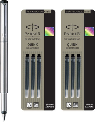 

Parker Vector Stainless Steel CT Fountain Pen with 6 Black Quink Ink Cartridge(Pack of 3)