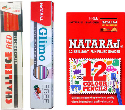 

NATARAJ GLIMO PENCIL + CHALLENGE RED PENCIL + HS 12 COLOUR PENCIL Pencil(Set of 3, Multicolor)