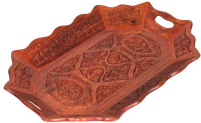 

Craft Art India Handicraft Wooden Rectangular Shape Item for Snacks / Tea Coffee/ Cold Drinks Etc with carving Tray