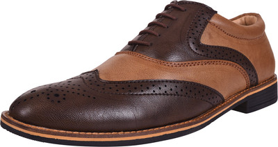 Shoeholic Leatherite Tan & Brown Brogues Brogues For Men(Tan, Brown
